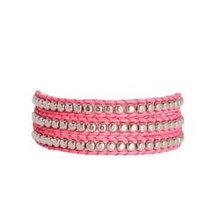 Hammered Metal 3 Wrap Bracelet Pink Leather NWT